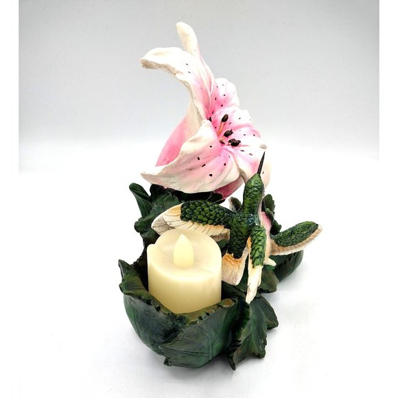Hummingbird Votive Candle Holder Floral Marked DWK 2010 on back 6 Inches Tall - Picture 2 of 14